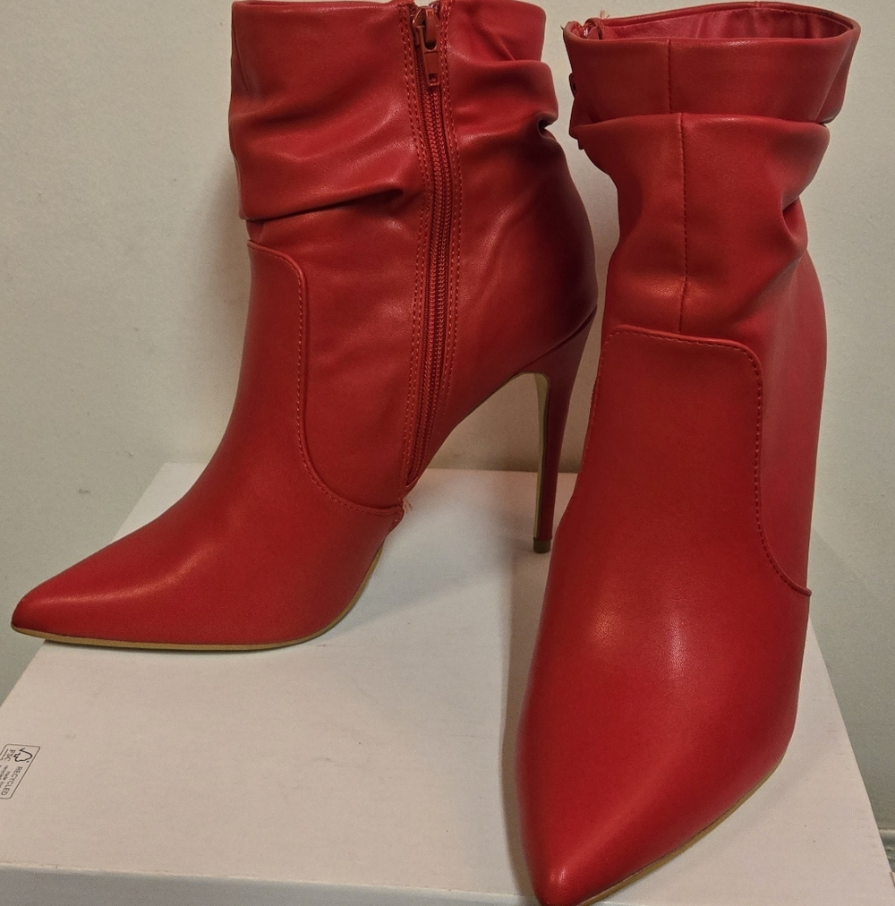 JustFab ZELDA Red Stiletto Ankle Boots - Women's Fashion Booties - Picture 2 of 6